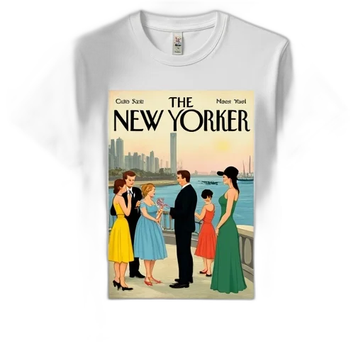dress, white, t-shirt, vintage-style, illustration, new, yorker, magazine transparent PNG cut-out