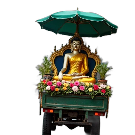 photorealistic, concept art, traditional, thai, buddha, statue, being, transported transparent PNG cut-out