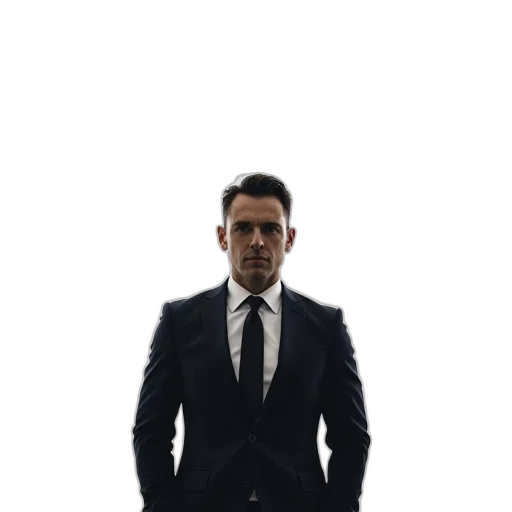 jacket, staff, face, robot, concept art, photorealistic, man, dark transparent PNG cut-out