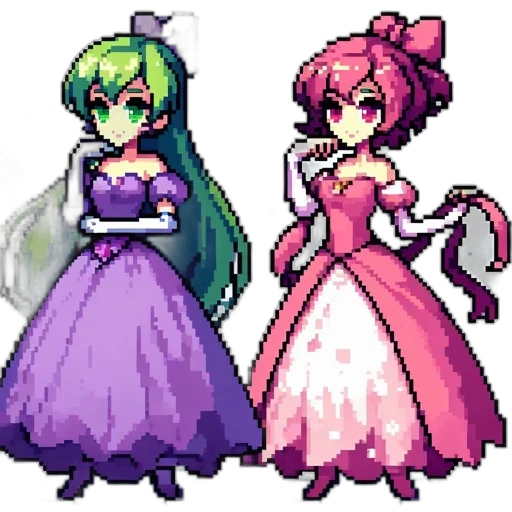 dress, pixel art, concept art, anime, fantasy art, pastel, colorful, green transparent PNG cut-out