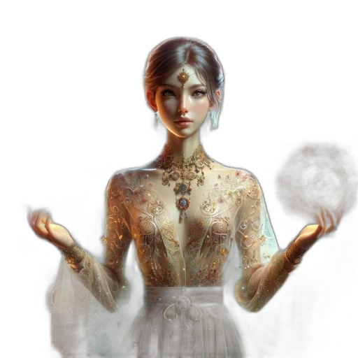 dress, jewelry, face, mask, fantasy art, concept art, pixel art, photorealistic transparent PNG cut-out
