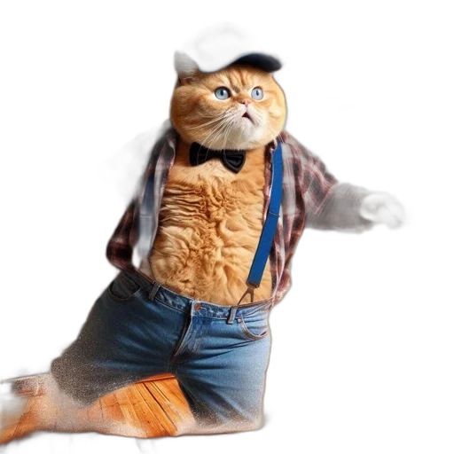 jacket, animal, hat, creature, photorealistic, concept art, 3d render, cat transparent PNG cut-out