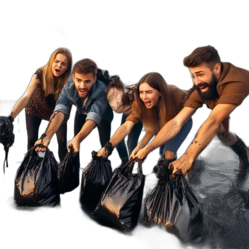 concept art, photorealistic, 3d render, comic book art, four, individuals, interact, comically transparent PNG cut-out