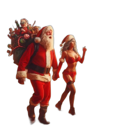 concept art, 3d render, starry, night, santa, figure, walks, alongside transparent PNG cut-out