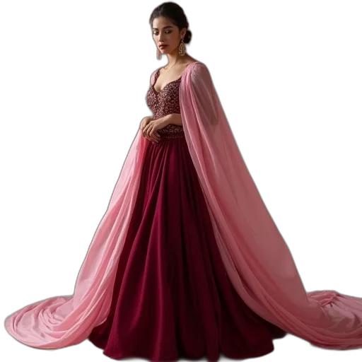 dress, model, maroon, gown, pink, dupatta transparent PNG cut-out