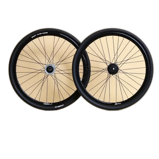 two, bicycle, wheels, displayed, side, against, beige, background transparent PNG cut-out