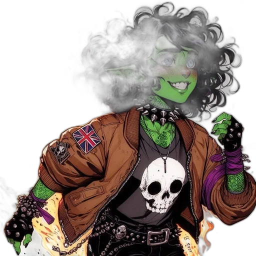 jacket, comic book art, concept art, cartoon, fantasy art, green, individual, possessing transparent PNG cut-out