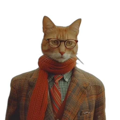 jacket, animal, staff, mask, photorealistic, oil painting, 3d render, cat transparent PNG cut-out