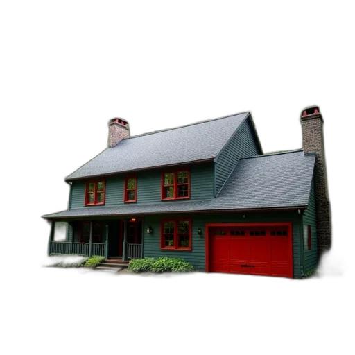 building, 3d render, photorealistic, concept art, red, two-story, house, gray transparent PNG cut-out