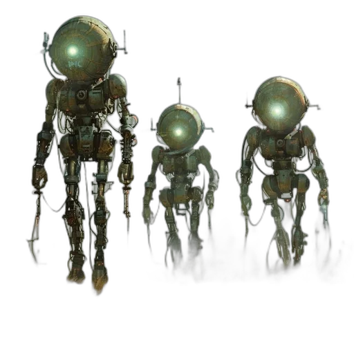 robot, staff, concept art, 3d render, fantasy art, cyberpunk, outer space, green transparent PNG cut-out