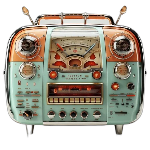 robot, car, detailed, retro-futuristic, radio, player, combination, pastel transparent PNG cut-out