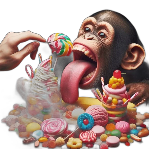 food, animal, creature, photorealistic, concept art, 3d render, chimpanzee, delight transparent PNG cut-out