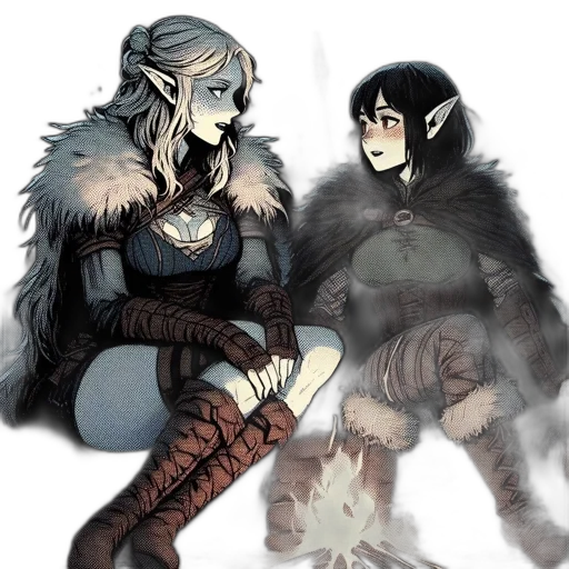 concept art, fantasy art, comic book art, watercolor, fire, snow, monochrome, dark transparent PNG cut-out