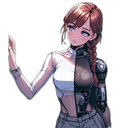 dress, robot, staff, jacket, cyberpunk, concept art, pixel art, anime transparent PNG cut-out