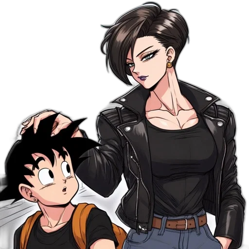 jacket, cartoon, anime, comic book art, concept art, dark, two, characters transparent PNG cut-out