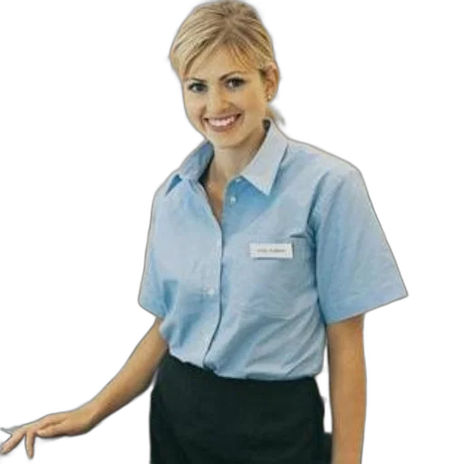 staff, dress, jacket, face, woman, blue, shirt, black transparent PNG cut-out