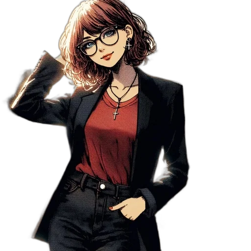 jacket, staff, dress, comic book art, cartoon, anime, concept art, red transparent PNG cut-out