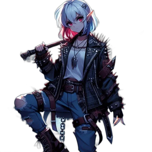 jacket, staff, weapon, sword, concept art, cyberpunk, fantasy art, pixel art transparent PNG cut-out