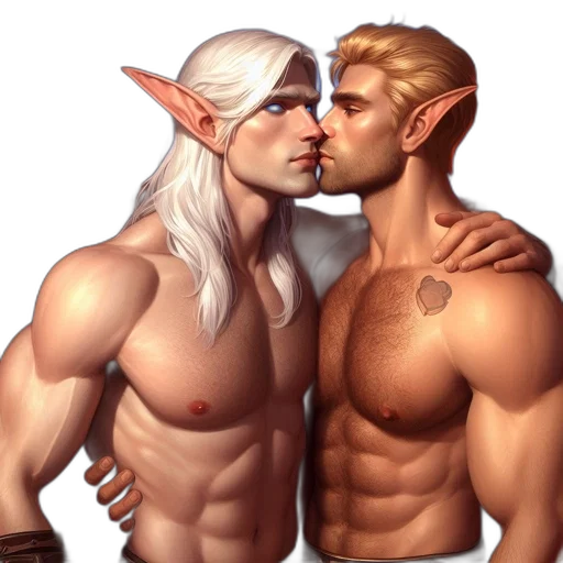 fantasy art, concept art, pixel art, photorealistic, two, males, elfish, features transparent PNG cut-out