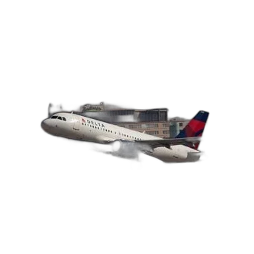 3d render, delta, airplane, takes, off, airport, runway, mountains transparent PNG cut-out
