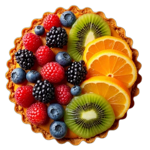 food, crown, colorful, fruit, tart, golden, crust, topped transparent PNG cut-out