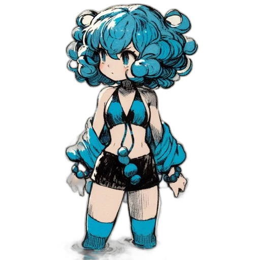 dress, creature, anime, pixel art, concept art, cartoon, blue, monochrome transparent PNG cut-out