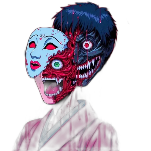 mask, face, creature, concept art, anime, comic book art, 3d render, blue transparent PNG cut-out