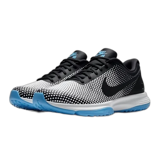 shoes, black, white, sneaker, blue, swoosh, logo, side transparent PNG cut-out