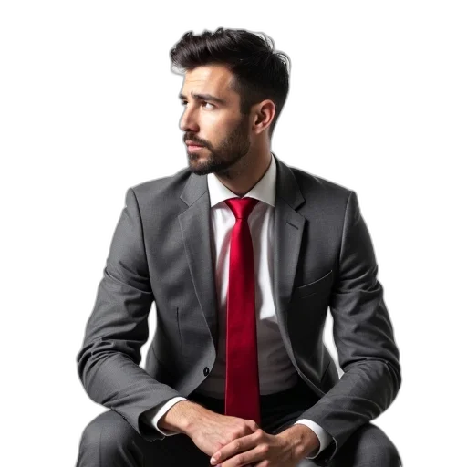 jacket, staff, face, photorealistic, man, dark, hair, wearing transparent PNG cut-out