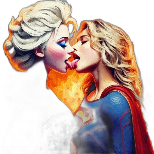 comic book art, fantasy art, concept art, photorealistic, two, female, characters, one transparent PNG cut-out