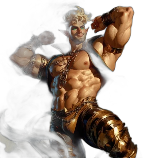 weapon, concept art, fantasy art, comic book art, photorealistic, golden, muscular, male transparent PNG cut-out
