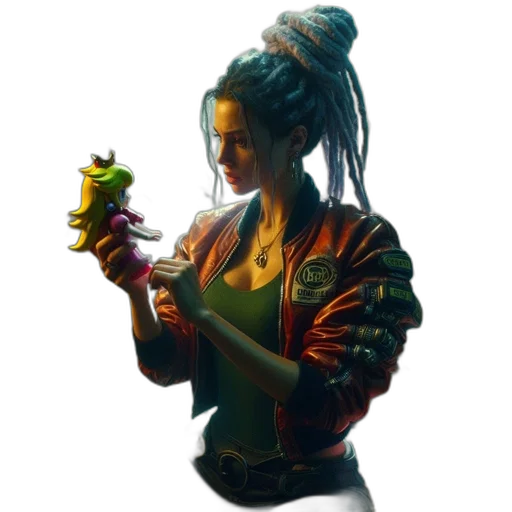 staff, jacket, weapon, dragon, concept art, fantasy art, cyberpunk, pixel art transparent PNG cut-out
