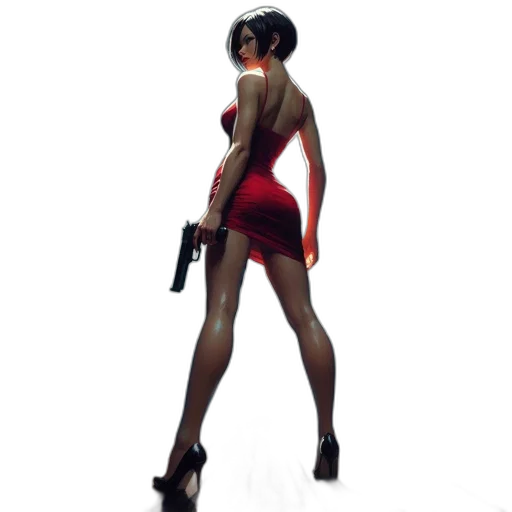 dress, weapon, staff, concept art, pixel art, 3d render, cyberpunk, red transparent PNG cut-out