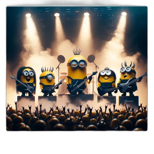 staff, concept art, cartoon, group, minions, perform, rock, band transparent PNG cut-out