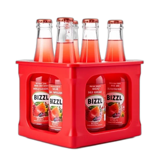 bottle, food, red, plastic, crate, six, bottles, bizzl transparent PNG cut-out