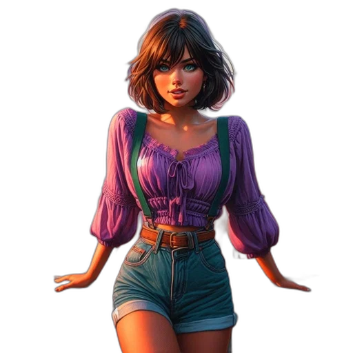 dress, face, jacket, concept art, fantasy art, comic book art, 3d render, pastel transparent PNG cut-out