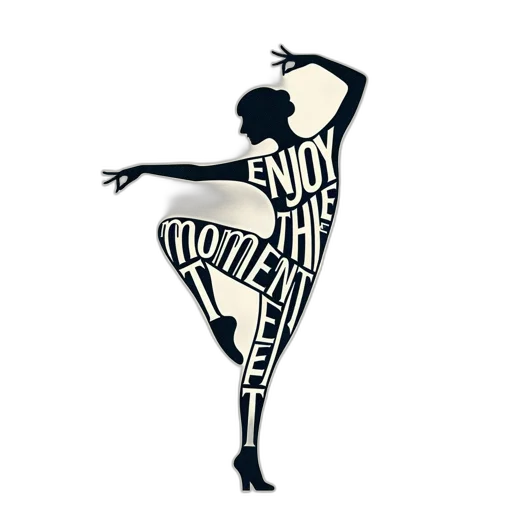 cartoon, typographer, representation, woman, dancing, pose, words, enjoy transparent PNG cut-out