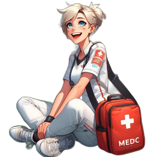 staff, concept art, pixel art, cartoon, anime, animated, nurse, part transparent PNG cut-out