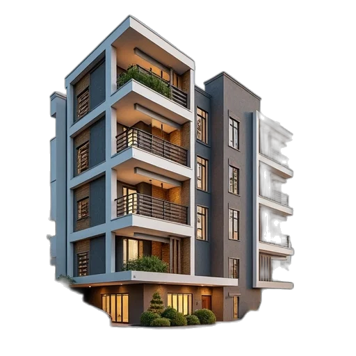 building, 3d render, photorealistic, concept art, city street, earth tones, 1200, yards transparent PNG cut-out