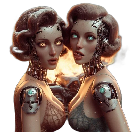 robot, jewelry, concept art, fantasy art, cyberpunk, comic book art, fire, outer space transparent PNG cut-out