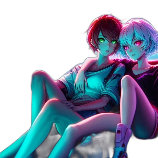 vaporwave, anime, cyberpunk, concept art, neon lights, underwater, fire, outer space transparent PNG cut-out