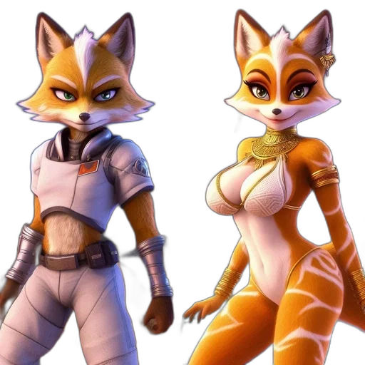 concept art, 3d render, fantasy art, comic book art, golden, two, anthropomorphic, foxes transparent PNG cut-out