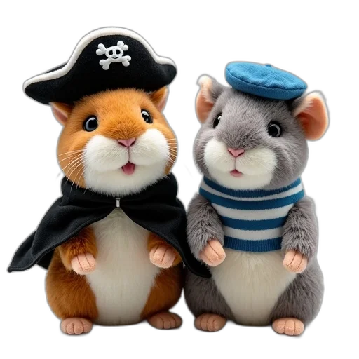hat, 3d render, two, plush, toys, displayed, side, left transparent PNG cut-out