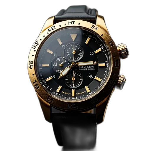 jewelry, 3d render, black, gold, wristwatch, digital, display, showing transparent PNG cut-out