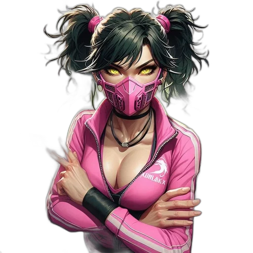 mask, face, jacket, weapon, concept art, cyberpunk, comic book art, anime transparent PNG cut-out