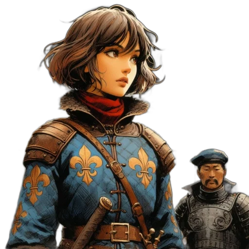 jacket, face, sword, staff, fantasy art, concept art, comic book art, photorealistic transparent PNG cut-out