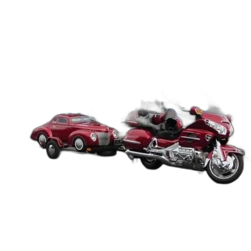 car, 3d render, concept art, photorealistic, red, motorcycle, matching, sidecar transparent PNG cut-out
