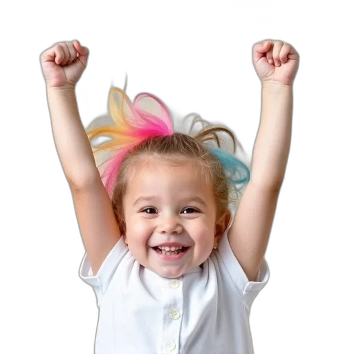 young, child, joyful, expression, raising, their, arms, air transparent PNG cut-out