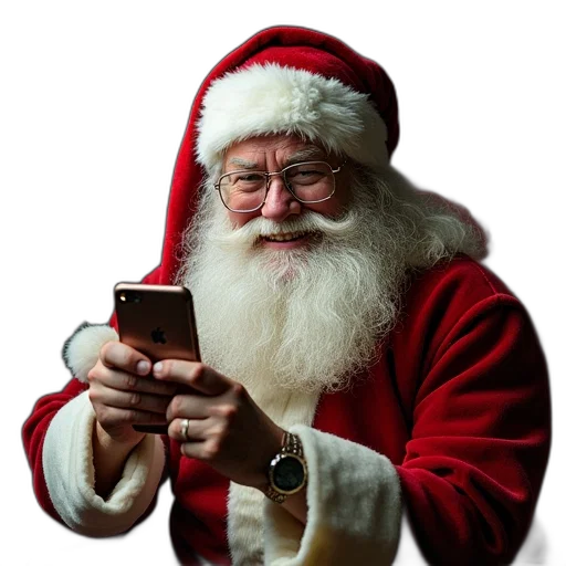 santa, claus, phone, case transparent PNG cut-out