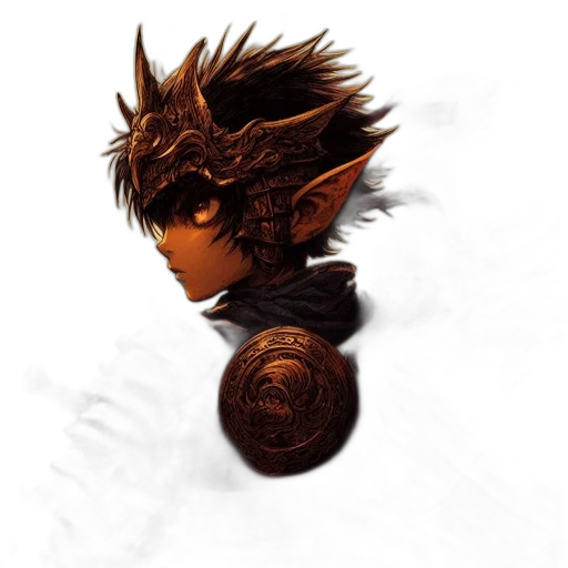 mask, dragon, hair, weapon, concept art, fantasy art, pixel art, 3d render transparent PNG cut-out